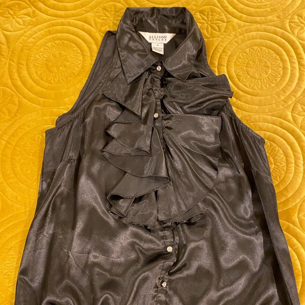 Allison Taylor Shimmering Black Ruffle Blouse